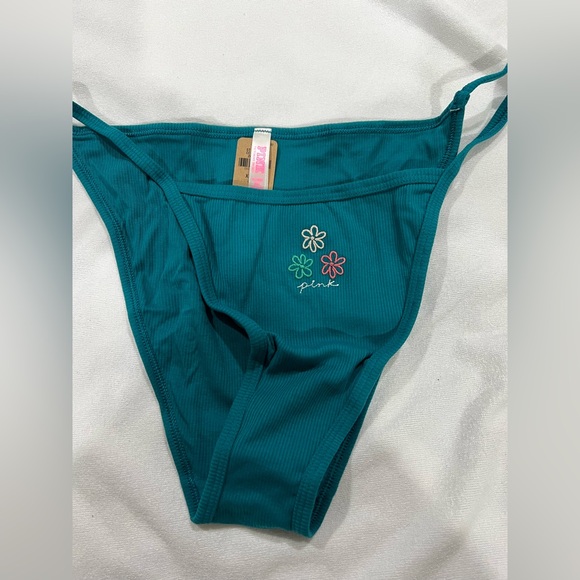 NEW NIP VS PINK victoria secret bikini panty underwear XL teal flower high leg - Picture 1 of 6